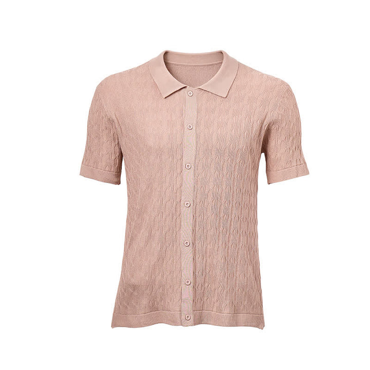 Men's Short Sleeve Button-Up Textured Knitted Shirt - image 10