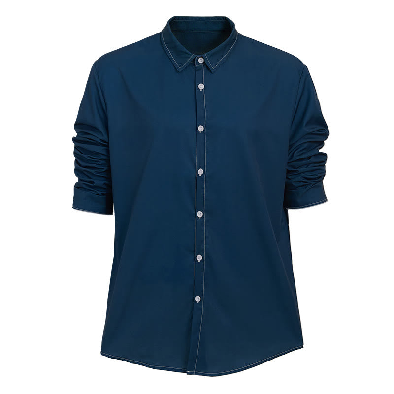 Men's Retro Style Long Sleeve Sophisticated Shirt - Blue - 6XL - image 13