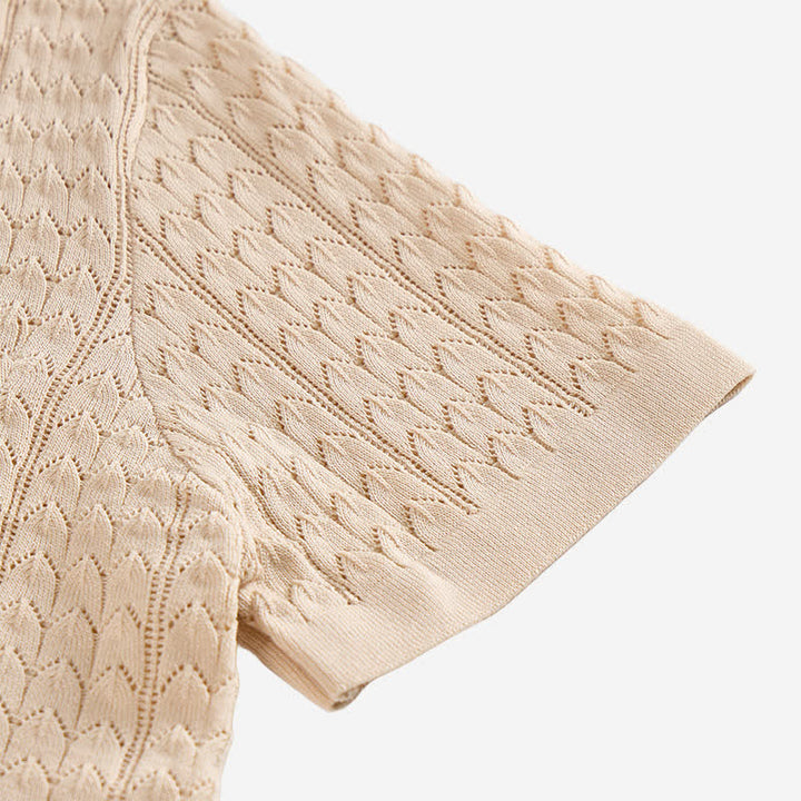 Men's Solid Color Cuban Collar Knitted Shirt - image 10