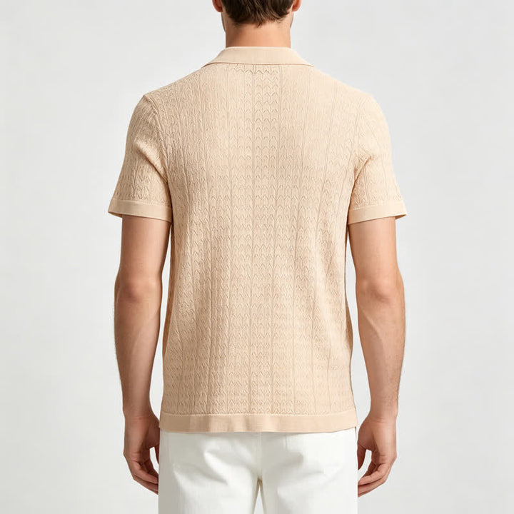 Men's Solid Color Cuban Collar Knitted Shirt - image 2