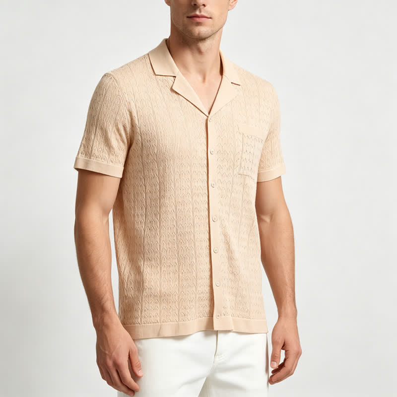 Men's Solid Color Cuban Collar Knitted Shirt - image 1