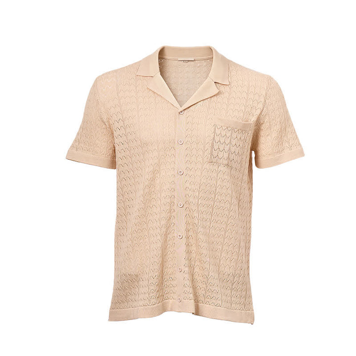 Men's Solid Color Cuban Collar Knitted Shirt - image 11