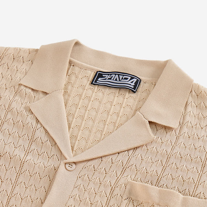 Men's Solid Color Cuban Collar Knitted Shirt - image 6