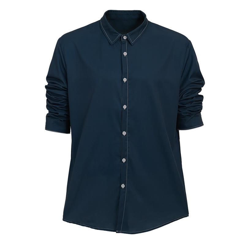 Men's Retro Style Long Sleeve Sophisticated Shirt - Navy Blue - 6XL - image 15