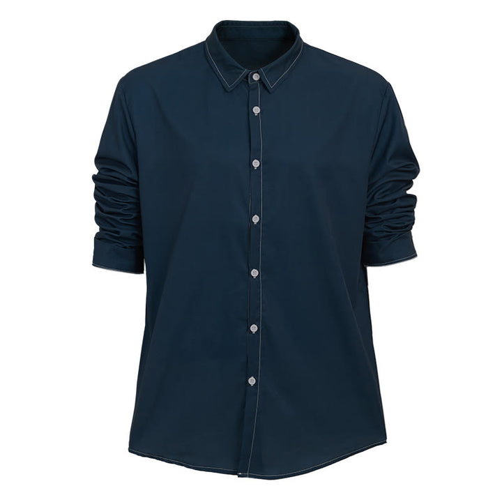 Men's Retro Style Long Sleeve Sophisticated Shirt - Navy Blue - 6XL - image 15