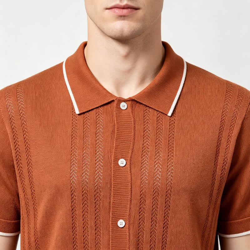 Men's Casual Summer Knitted Shirt With Contrast Trim - image 1