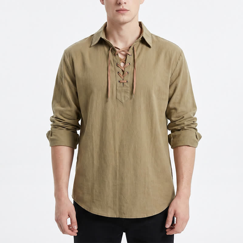 Men's Vintage Lace-Up Linen Shirt - image 3