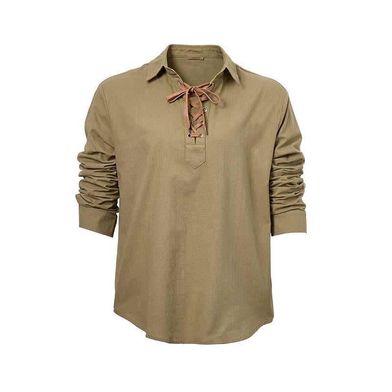Men's Vintage Lace-Up Linen Shirt - image 9