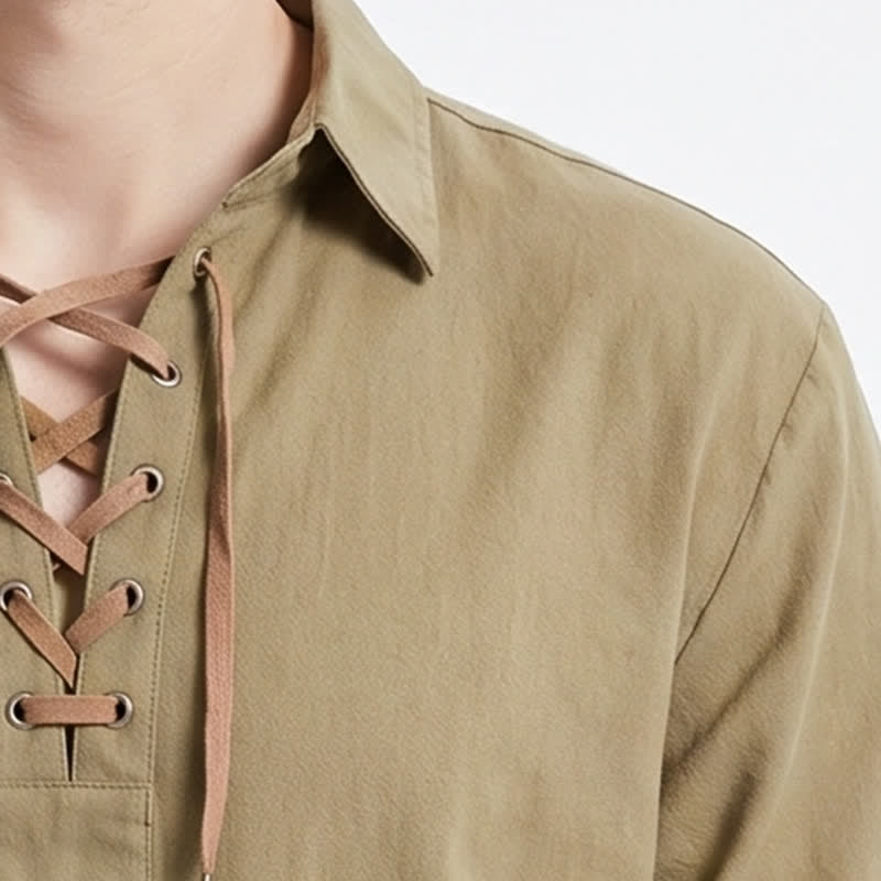 Men's Vintage Lace-Up Linen Shirt - image 1