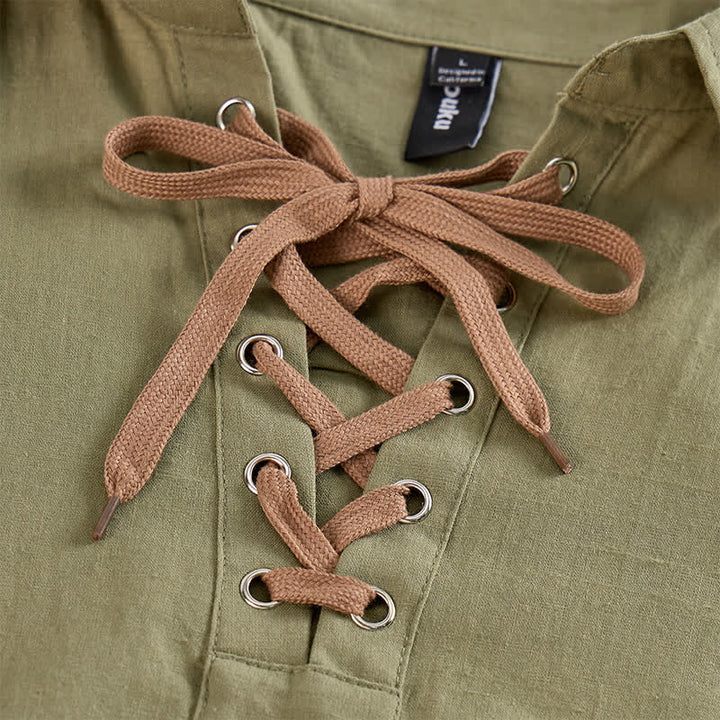 Men's Vintage Lace-Up Linen Shirt - image 6