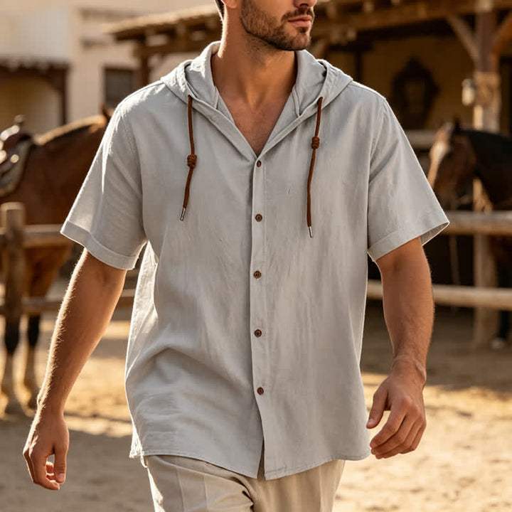 Men's Casual Hooded Lightweight Thin Linen Shirt - Gray - 3XL - image 5