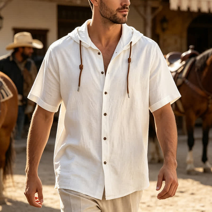 Men's Casual Hooded Lightweight Thin Linen Shirt - White - 3XL - image 6