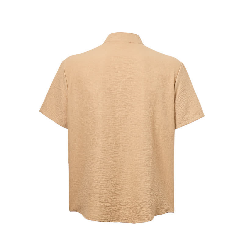 Men's Stand Collar Crinkled Design Linen-Blend Shirt - image 11