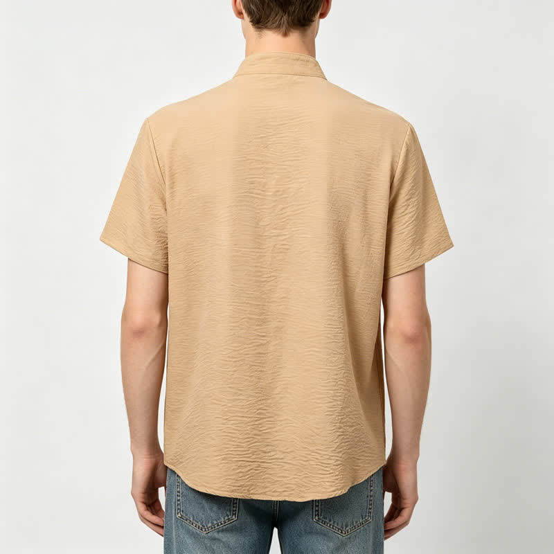 Men's Stand Collar Crinkled Design Linen-Blend Shirt - image 2