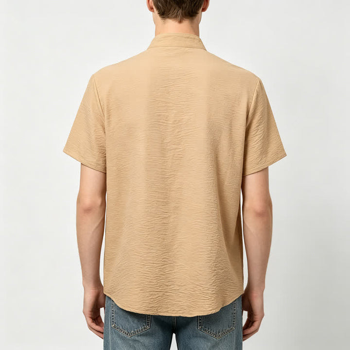 Men's Stand Collar Crinkled Design Linen-Blend Shirt - image 2