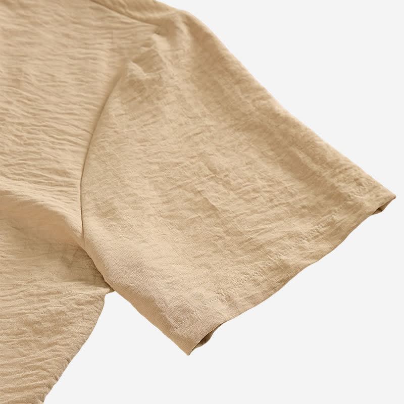 Men's Stand Collar Crinkled Design Linen-Blend Shirt - image 9