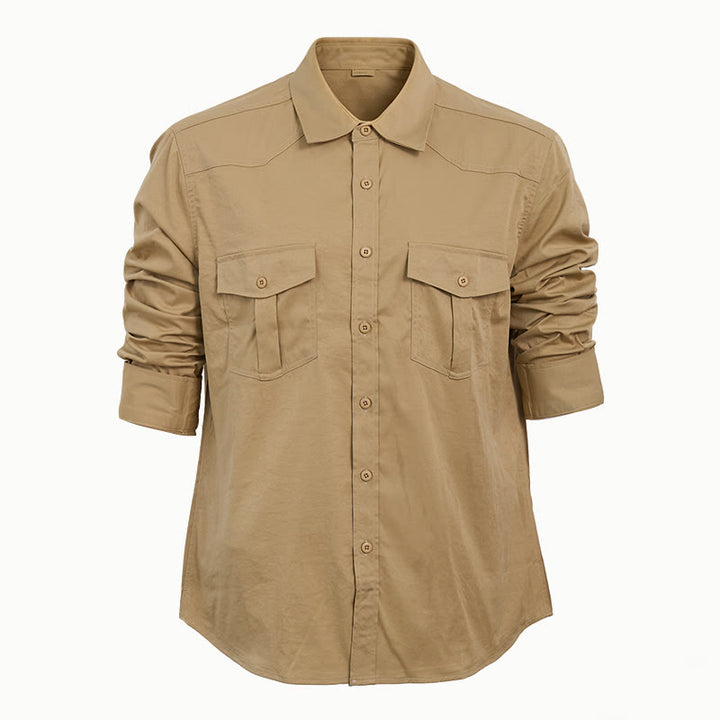 Men's Outdoor Double Pocket Workwear Long Sleeve Shirt - Khaki - 2XL - image 13