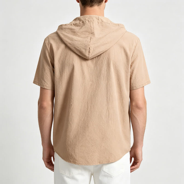 Men's Hooded Linen Shirt With Ethnic Tribal Pocket Detail - image 2