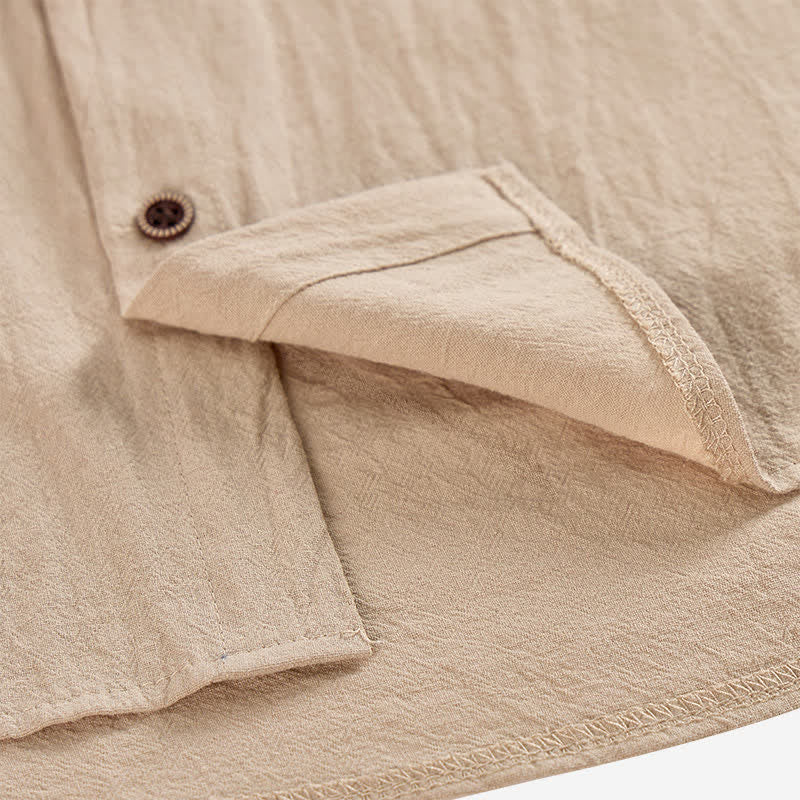 Men's Hooded Linen Shirt With Ethnic Tribal Pocket Detail - image 9