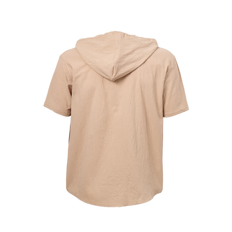 Men's Hooded Linen Shirt With Ethnic Tribal Pocket Detail - image 11