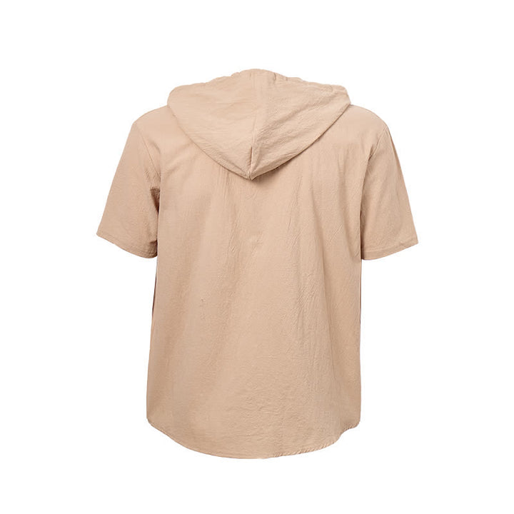 Men's Hooded Linen Shirt With Ethnic Tribal Pocket Detail - image 11
