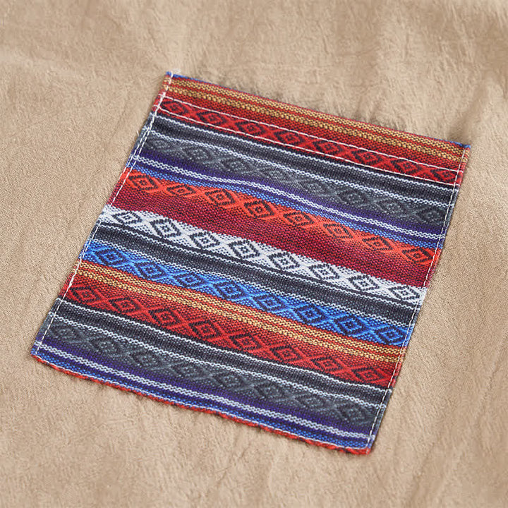 Men's Hooded Linen Shirt With Ethnic Tribal Pocket Detail - image 7