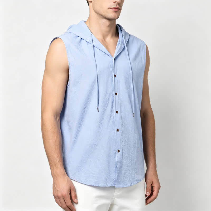 Men's Sleeveless Hooded Vacation Vest Linen Shirt - image 1