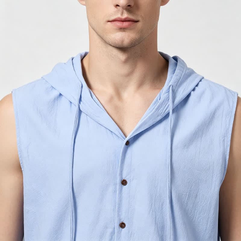 Men's Sleeveless Hooded Vacation Vest Linen Shirt - image 3