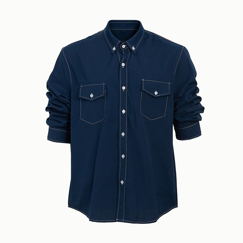 Men's Retro Western Casual Button-Down Long Sleeve Shirt - Blue - 2XL - image 12