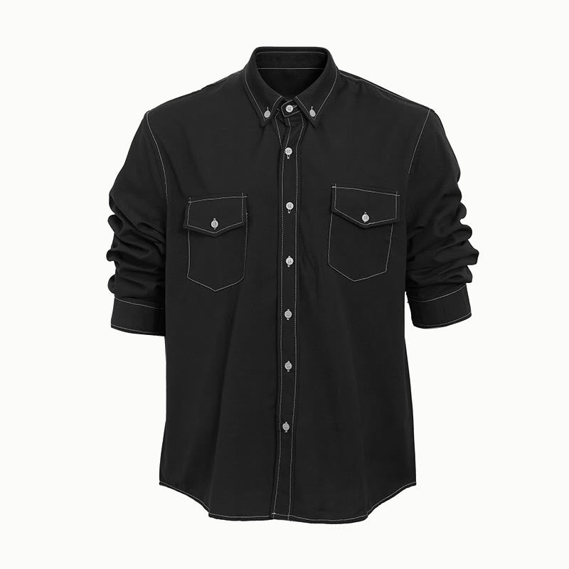Men's Retro Western Casual Button-Down Long Sleeve Shirt - Black - 2XL - image 10