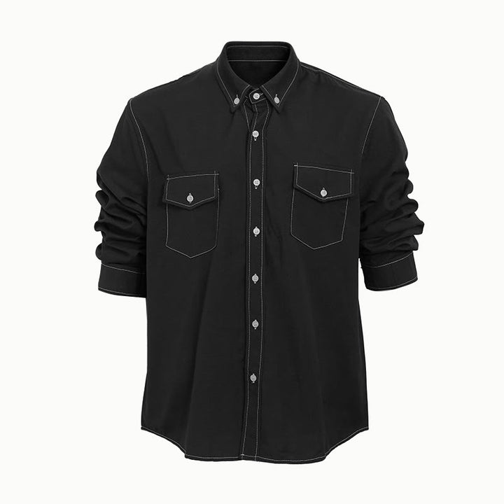 Men's Retro Western Casual Button-Down Long Sleeve Shirt - Black - 2XL - image 10