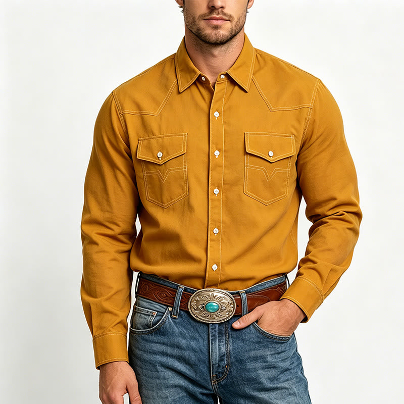Men's Retro Western Casual Button-Down Long Sleeve Shirt - image 1
