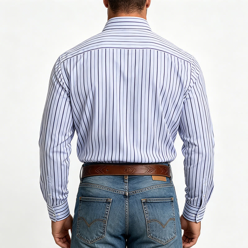 Men's Vertical Striped Turn-Down Collar Button Up Dress Shirt - image 2