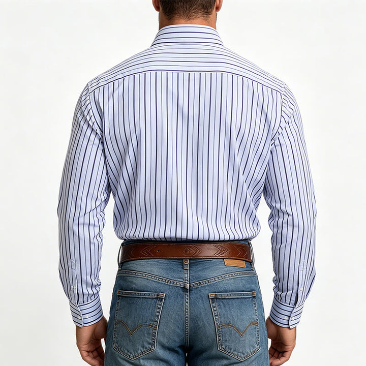 Men's Vertical Striped Turn-Down Collar Button Up Dress Shirt - image 2