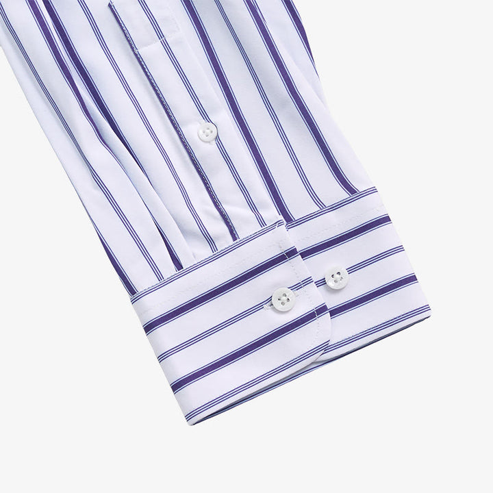 Men's Vertical Striped Turn-Down Collar Button Up Dress Shirt - image 8