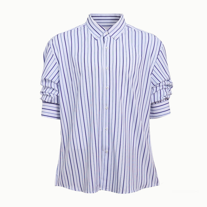Men's Vertical Striped Turn-Down Collar Button Up Dress Shirt - image 4