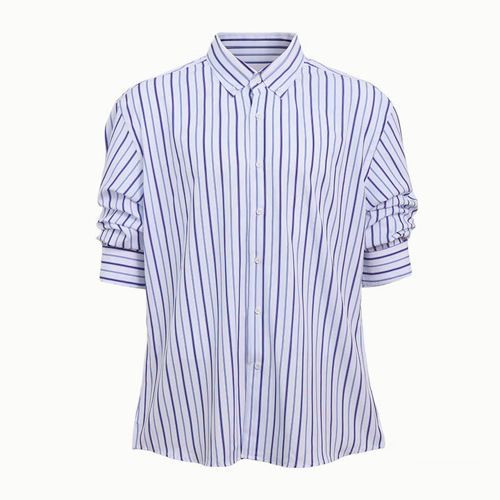 Men's Vertical Striped Turn-Down Collar Button Up Dress Shirt - image 4