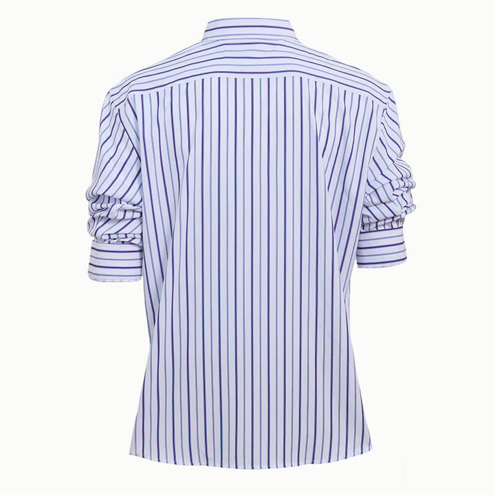 Men's Vertical Striped Turn-Down Collar Button Up Dress Shirt - image 5
