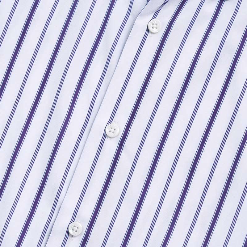 Men's Vertical Striped Turn-Down Collar Button Up Dress Shirt - image 6