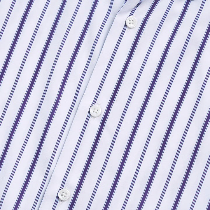 Men's Vertical Striped Turn-Down Collar Button Up Dress Shirt - image 6
