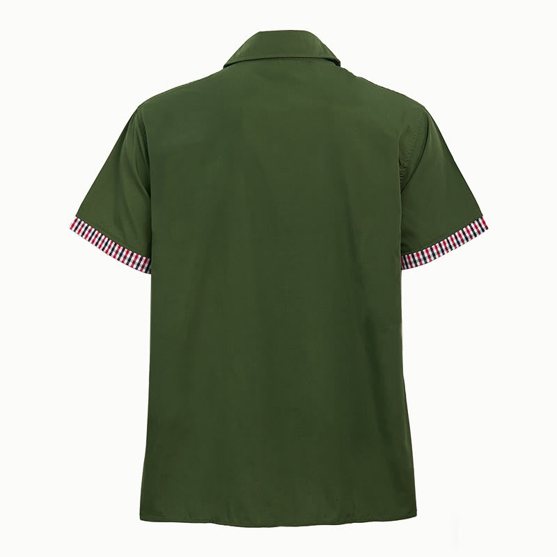 Men's Casual Plaid Trim Chest Pocket Short Sleeve Shirt - image 11