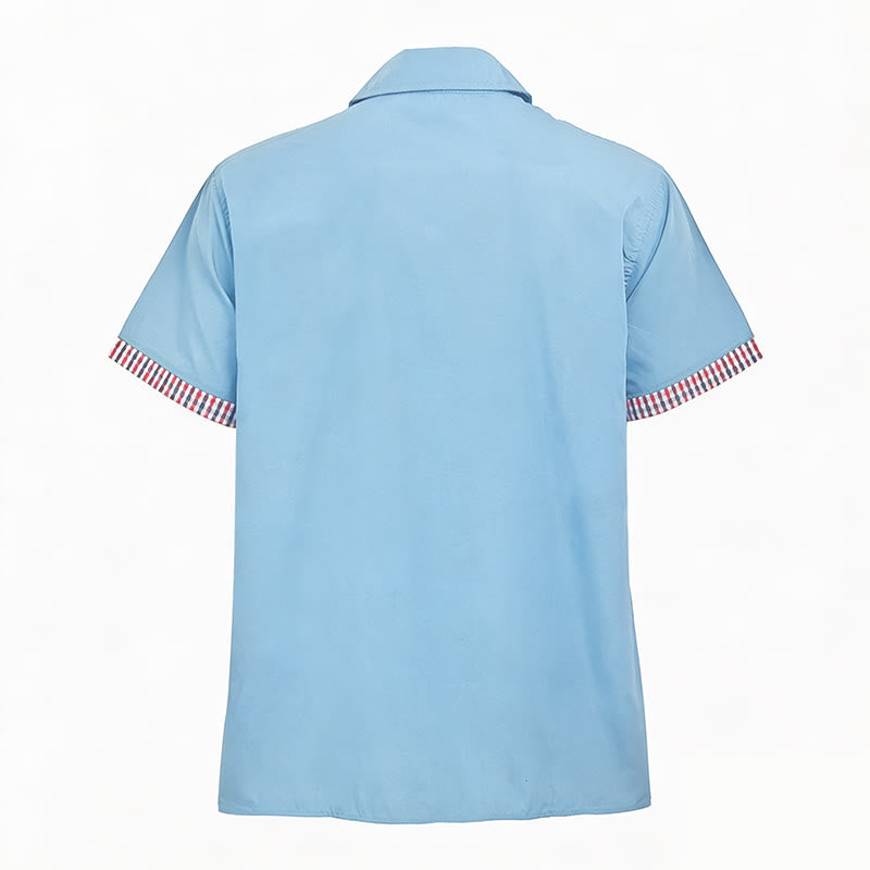 Men's Casual Plaid Trim Chest Pocket Short Sleeve Shirt - image 9