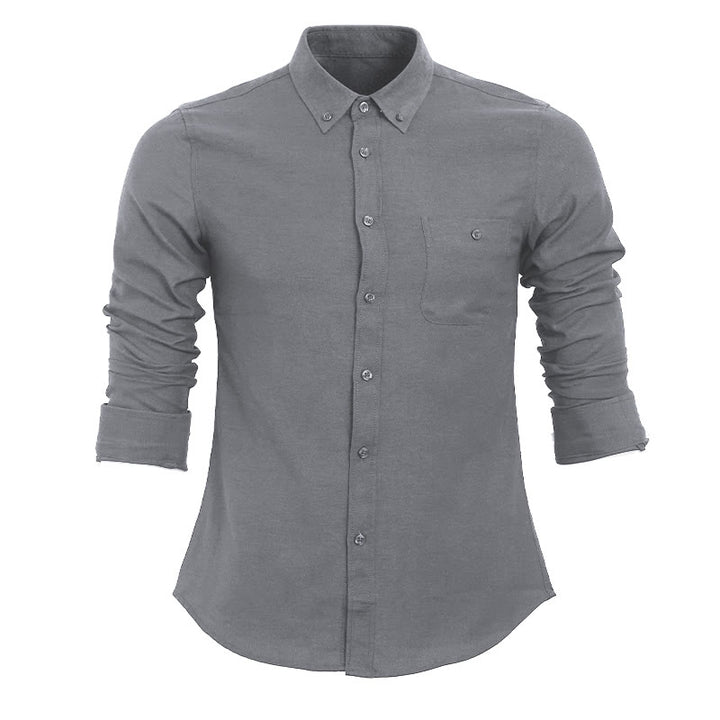 Men's Casual Loose Long Sleeve Solid Button Shirt - Grey - 5XL - image 12