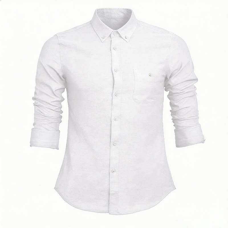 Men's Casual Loose Long Sleeve Solid Button Shirt - White - 5XL - image 14