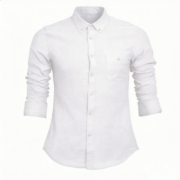 Men's Casual Loose Long Sleeve Solid Button Shirt - White - 5XL - image 14