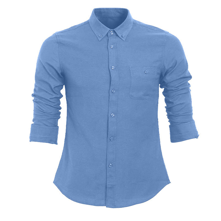 Men's Casual Loose Long Sleeve Solid Button Shirt - Sky Blue - 5XL - image 16
