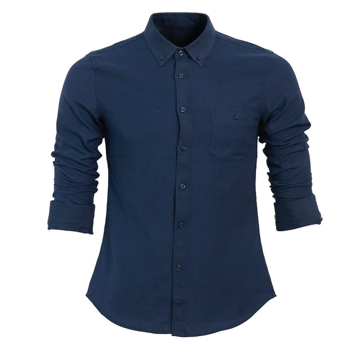 Men's Casual Loose Long Sleeve Solid Button Shirt - Navy Blue - 5XL - image 6