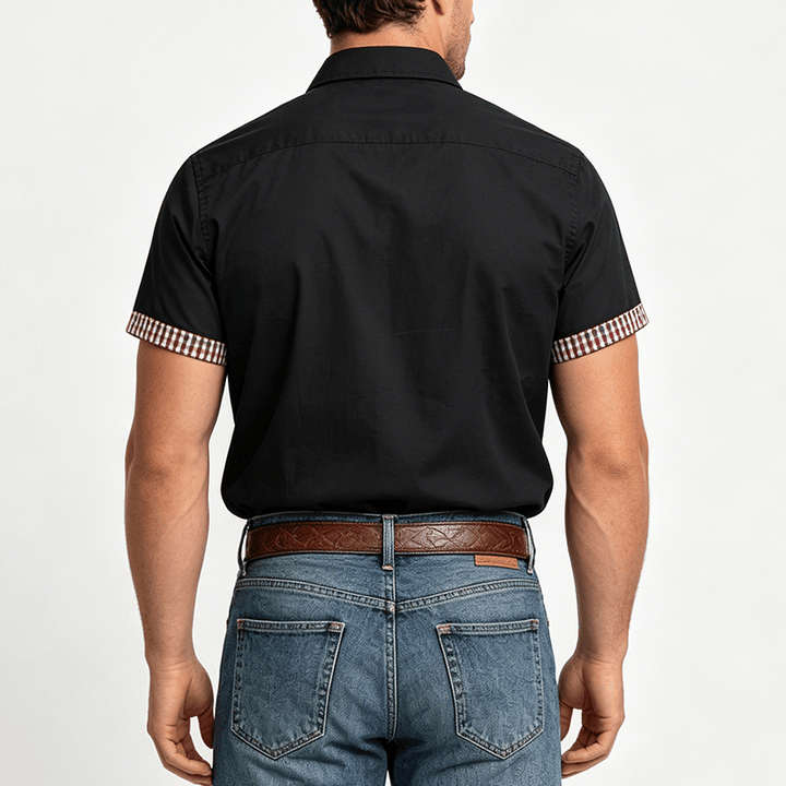 Men's Casual Plaid Trim Chest Pocket Short Sleeve Shirt - image 2
