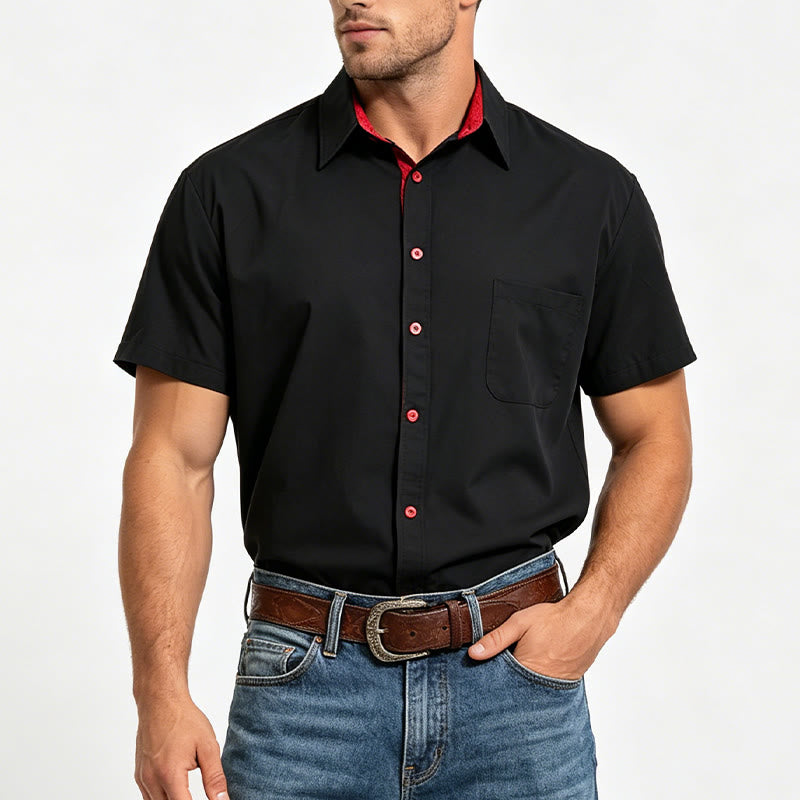 Men's Solid Short Sleeve Button Up Chest Pocket Shirt - image 1