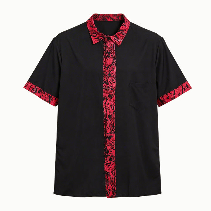 Men's Fashion Short Sleeve Contrast Cuff Collar Button Shirt - Red - 6XL - image 4